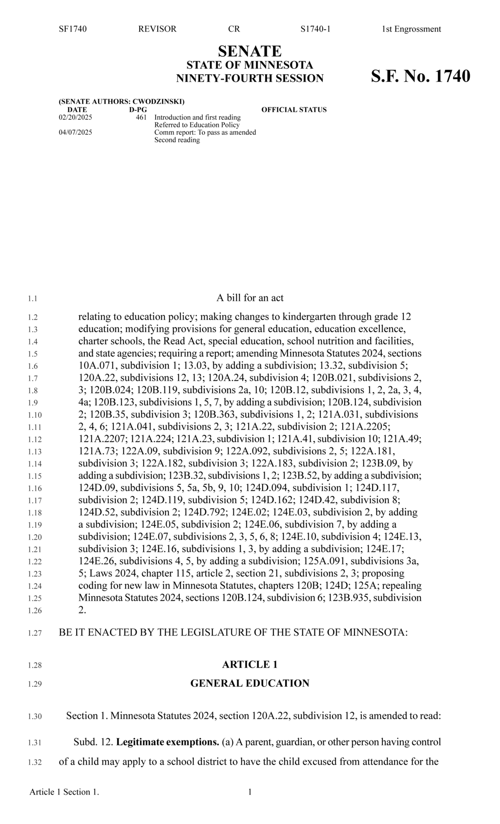 Minnesota Senate approves education reform bill SF1740 for K-12 policy changes