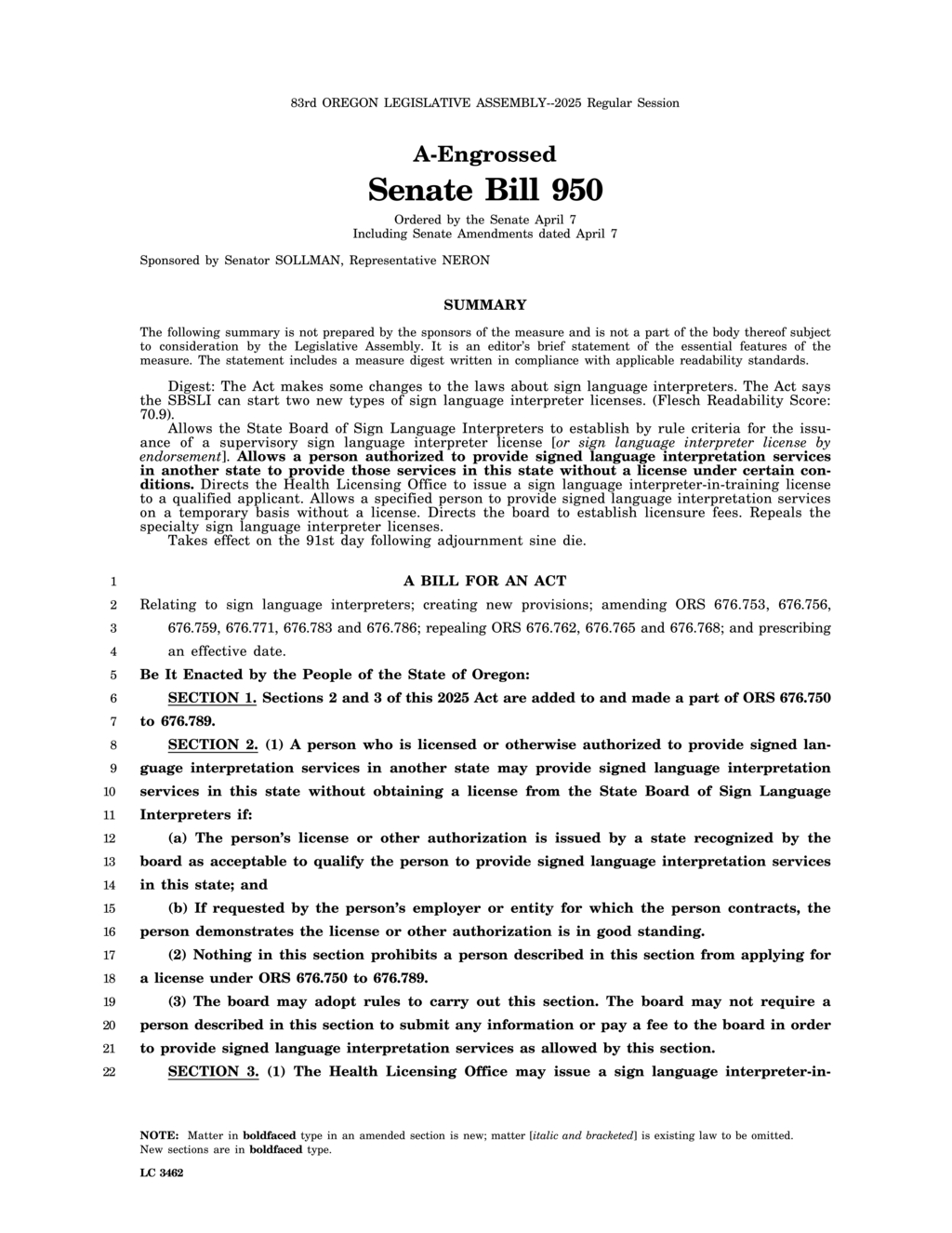 Oregon amends sign language interpreter licensing regulations under SB 950