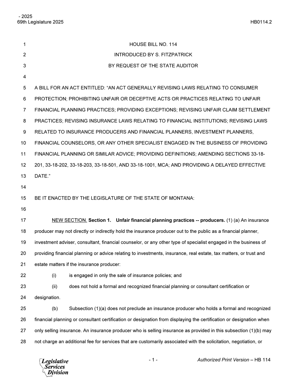 Montana Legislature amends insurance claim settlement practices under HB 114