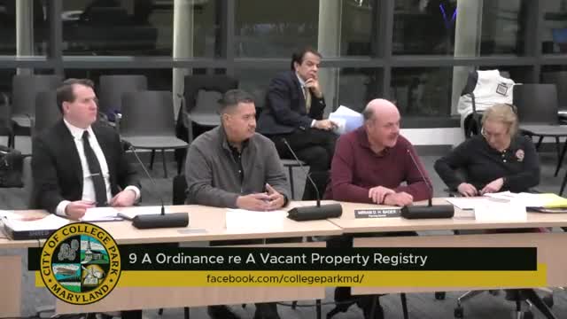 North College Park Council debates vacant property registry and commercial real estate issues