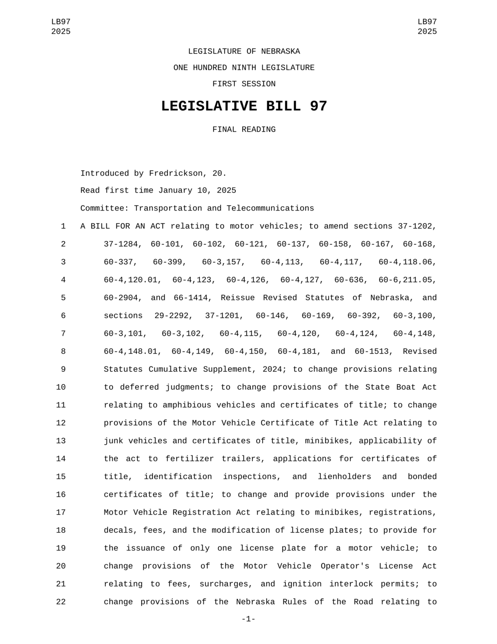 Nebraska establishes Class M license requirements for motorcycle operation
