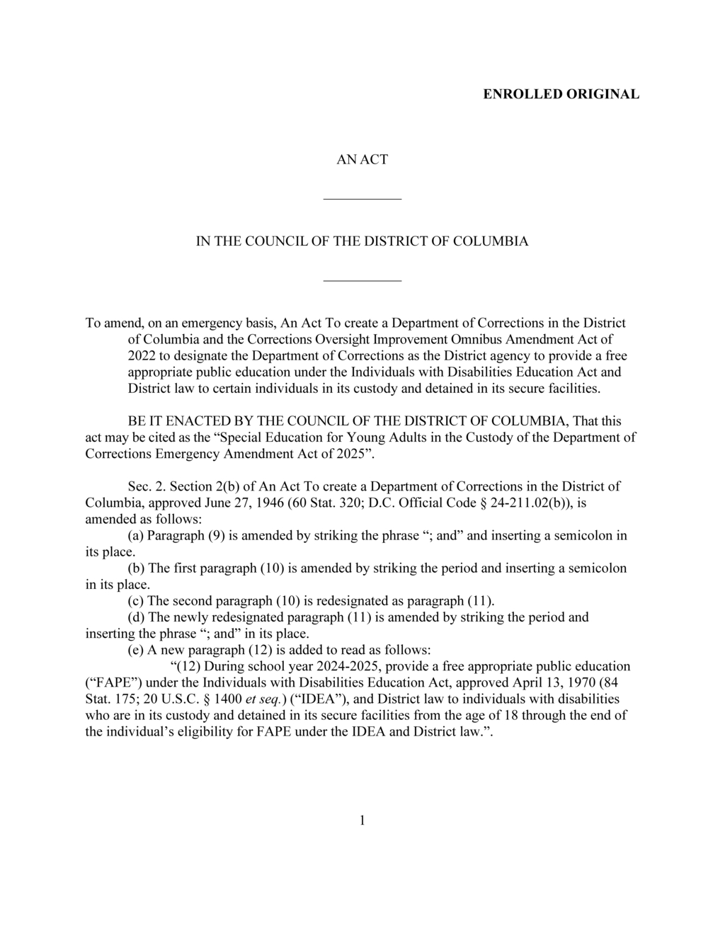 DC Council enacts emergency measures under Home Rule Act provisions
