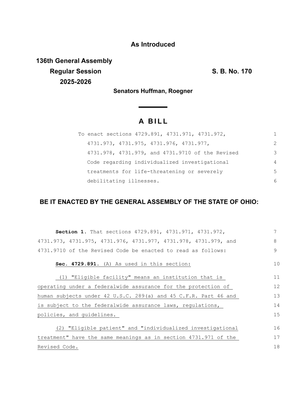 Ohio General Assembly introduces bill for individualized investigational treatments in healthcare