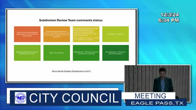 Eagle Pass Council approves Terre Verde Estates parkland dedication and subdivision plan