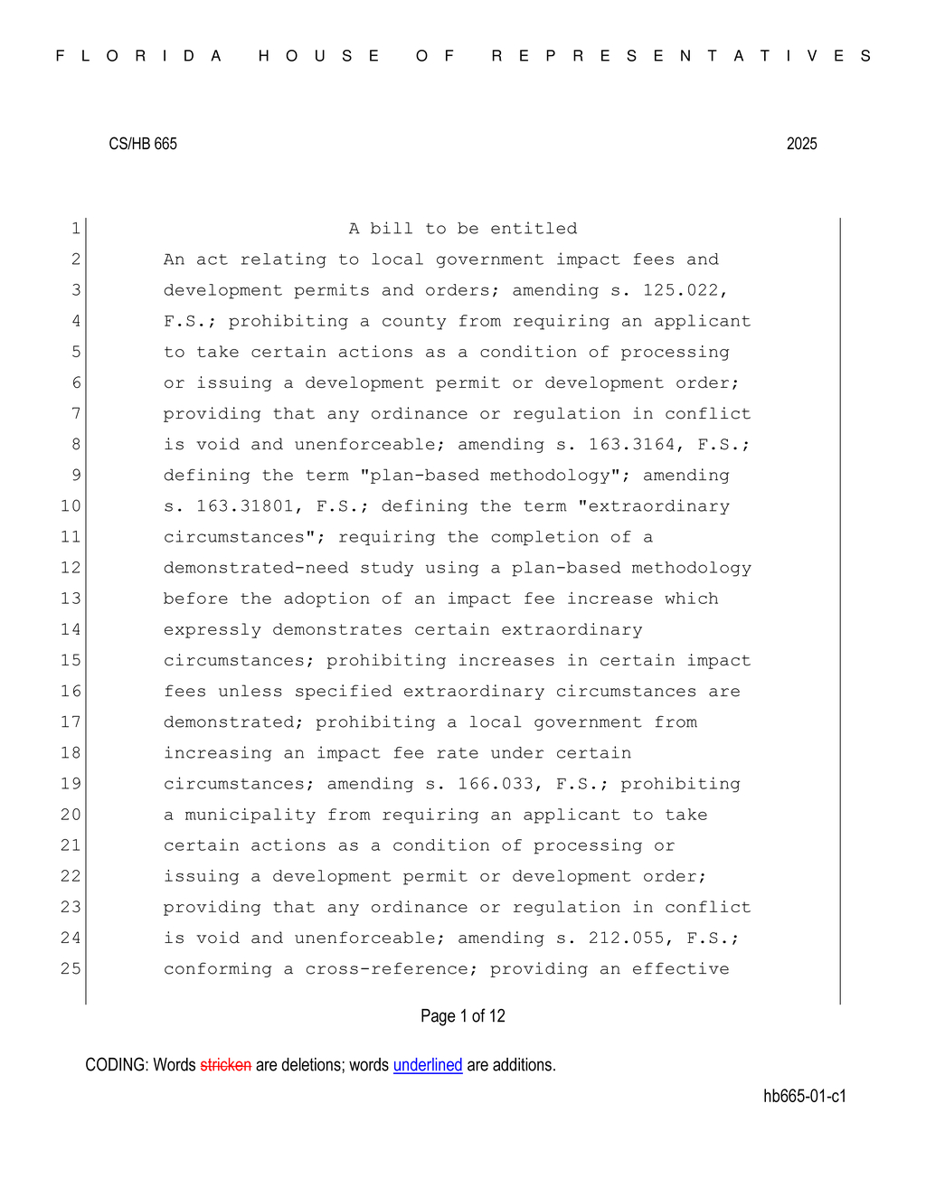 Florida House updates impact fee regulations for local governments