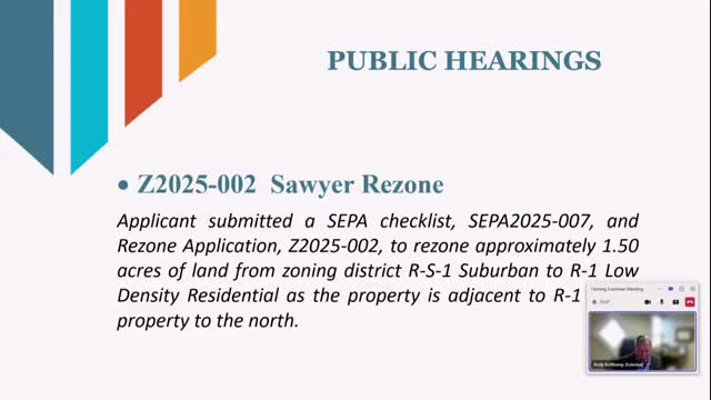 Staff recommends rezoning 1925 Road 40 from RS‑1 to R‑1; examiner to forward recommendation to council