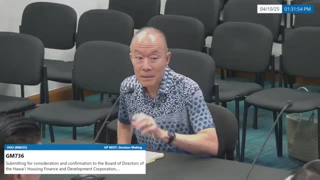 Senate advises and consents to Grant Chung for HHFDC board; discussion centers on permitting and finance reforms