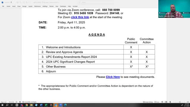 Building Code Council committee forwards 2024 Uniform Plumbing Code reports to council, elects chair pro tem