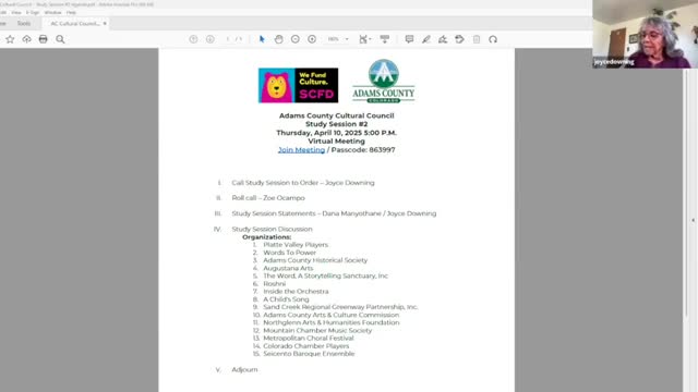 Adams County Cultural Council reviews SCFD grant applications, raises eligibility and multi‑county GOS concerns