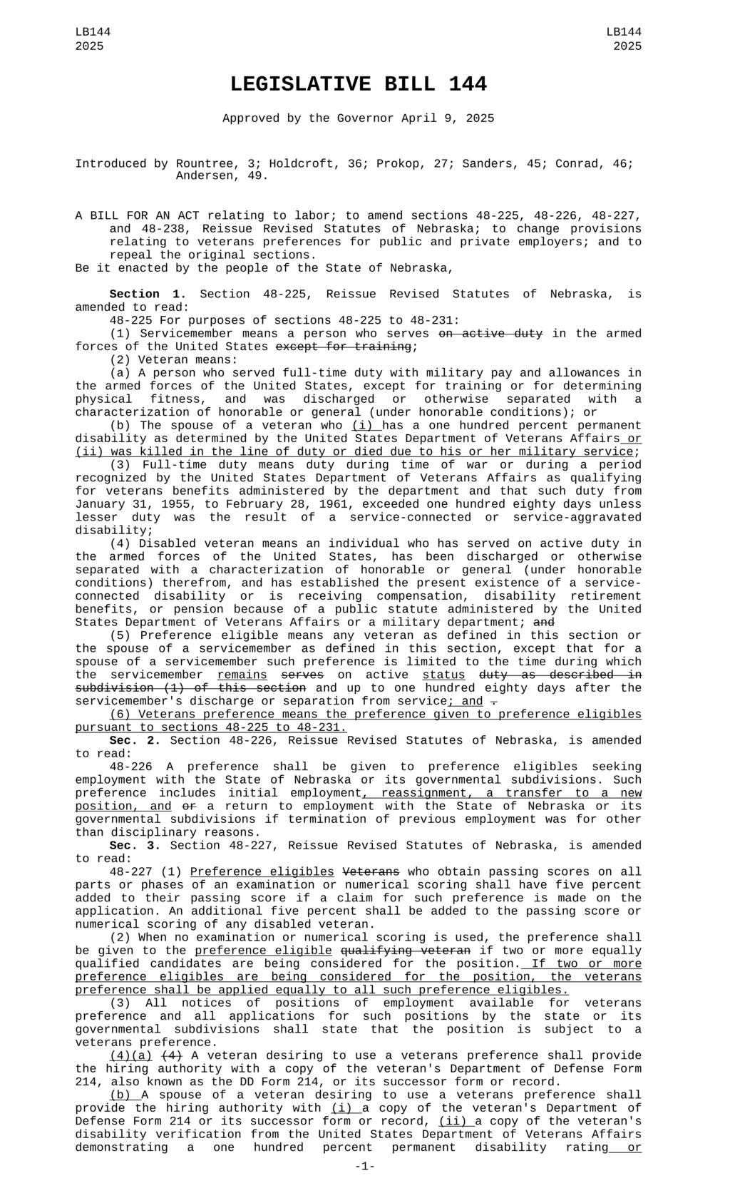 Nebraska proposes voluntary veterans preference employment policy for private employers