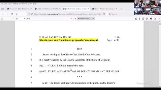 Vermont Senate amends H80 to enhance healthcare advocate's role in policy matters