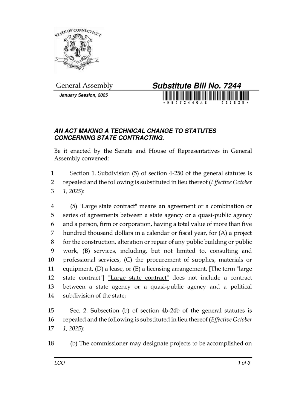 General Assembly enacts technical change to state contracting laws