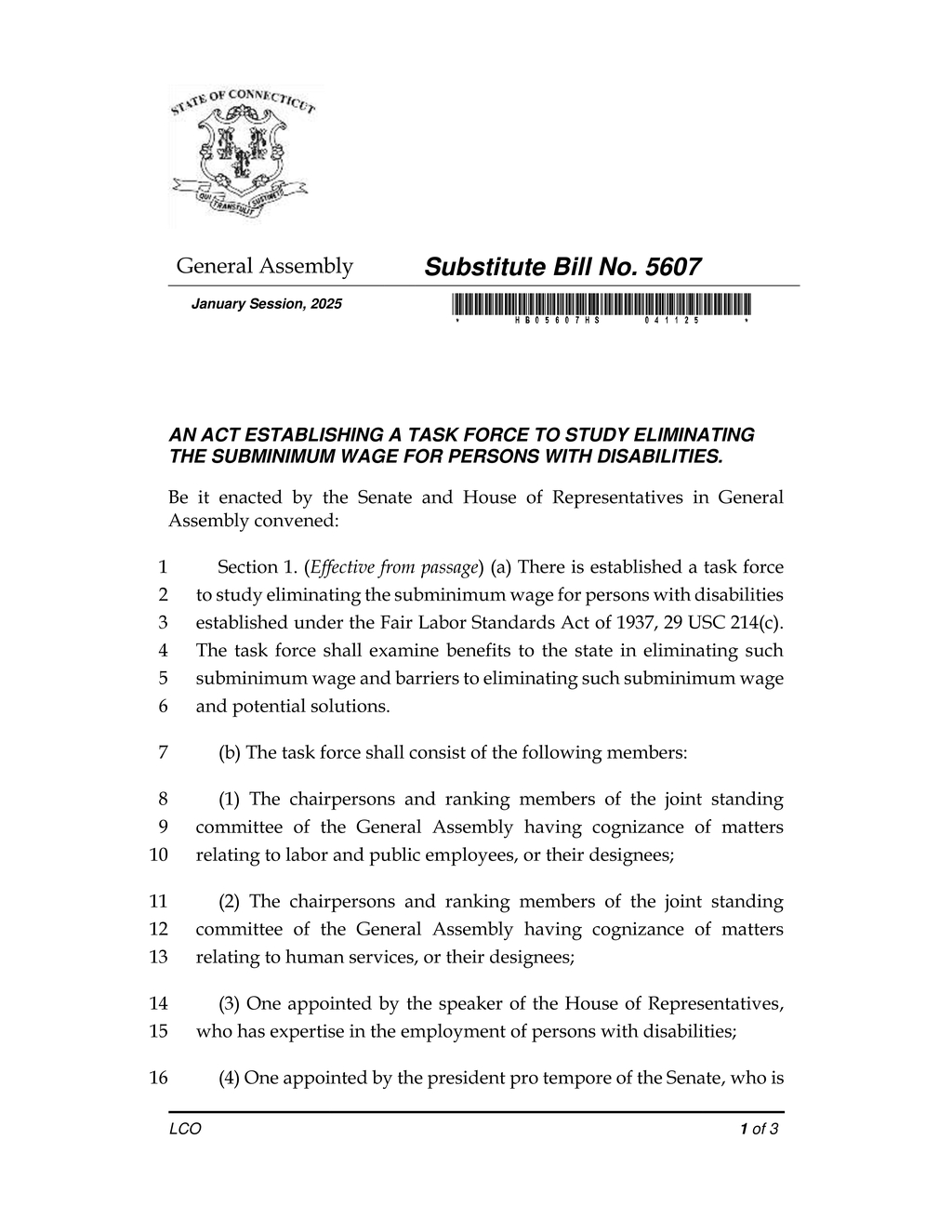 Connecticut General Assembly forms task force to study eliminating subminimum wage for disabled