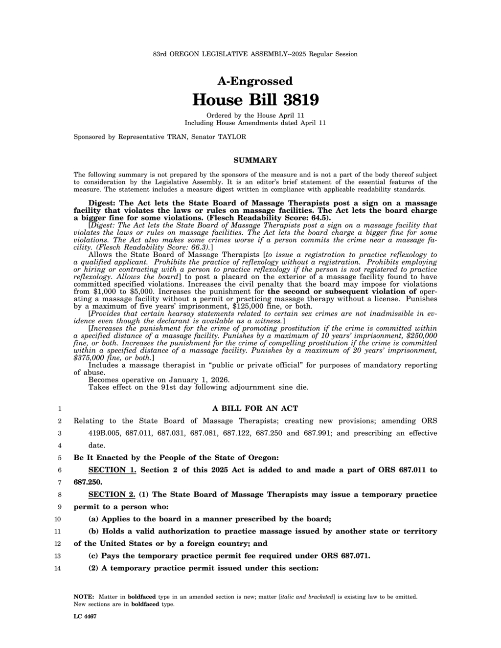 Oregon State Board of Massage Therapists amends certification and disciplinary regulations