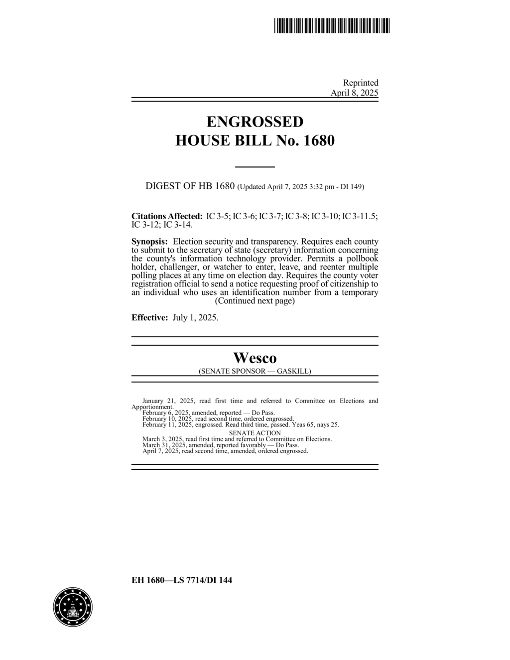 Indiana Secretary of State mandates election procedure audits by August 2026