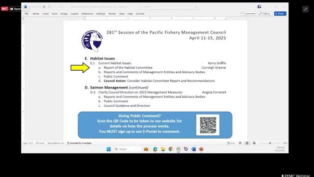 Habitat Committee reports coho gains, Klamath dam effects and NEPA changes; council to consider committee recommendations