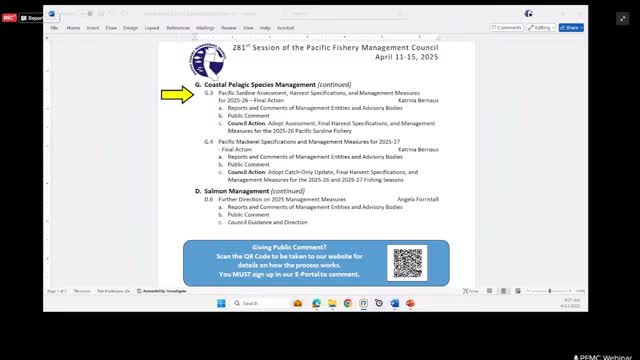 Council adopts 2025–26 Pacific sardine limits, keeps directed fishery closed