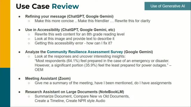 Laurie Hodges presents community resilience survey findings with AI insights
