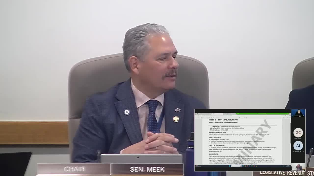 Committee advances four tax-credit renewals, adopts amendment to crop-donation credit; bills referred to Joint Committee on Tax Expenditures