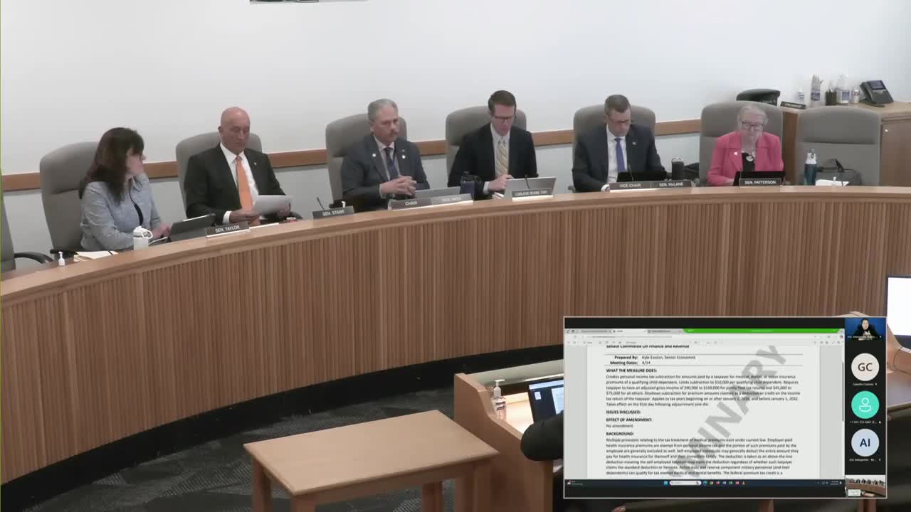 Senator Brock Smith presents Senate Bill 1134 to support middle-income healthcare costs