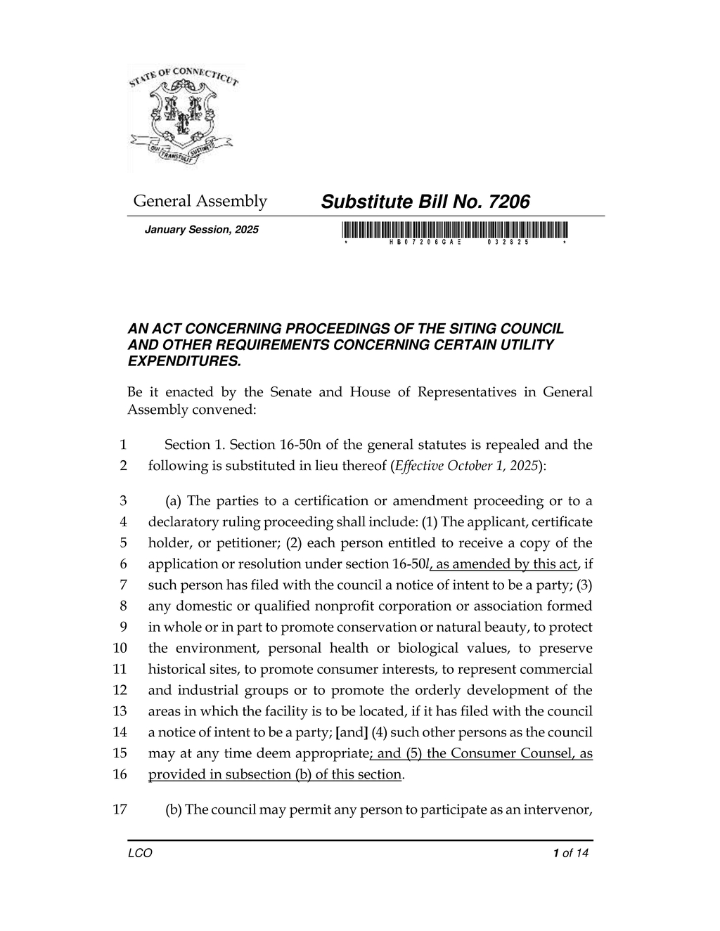 Connecticut establishes independent Office of Consumer Counsel for utility oversight