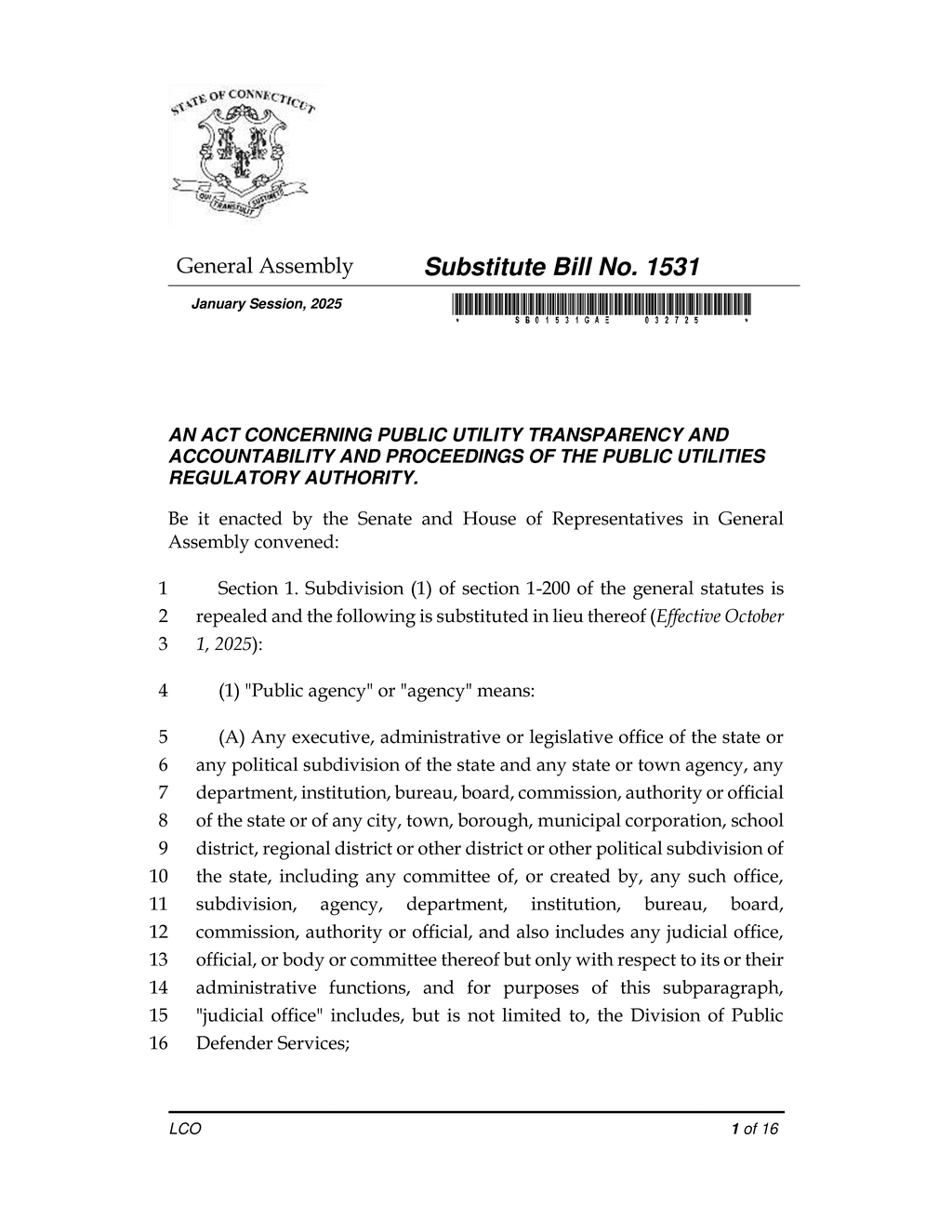 Connecticut Assembly passes Public Utility Transparency and Accountability Act