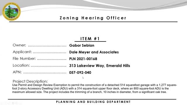 Emerald Hills considers permit for new garage and two-story ADU at 313 Lakeview Way