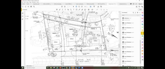 Engineer Cliff Bechtel presents hillside development plans with extensive tree removals