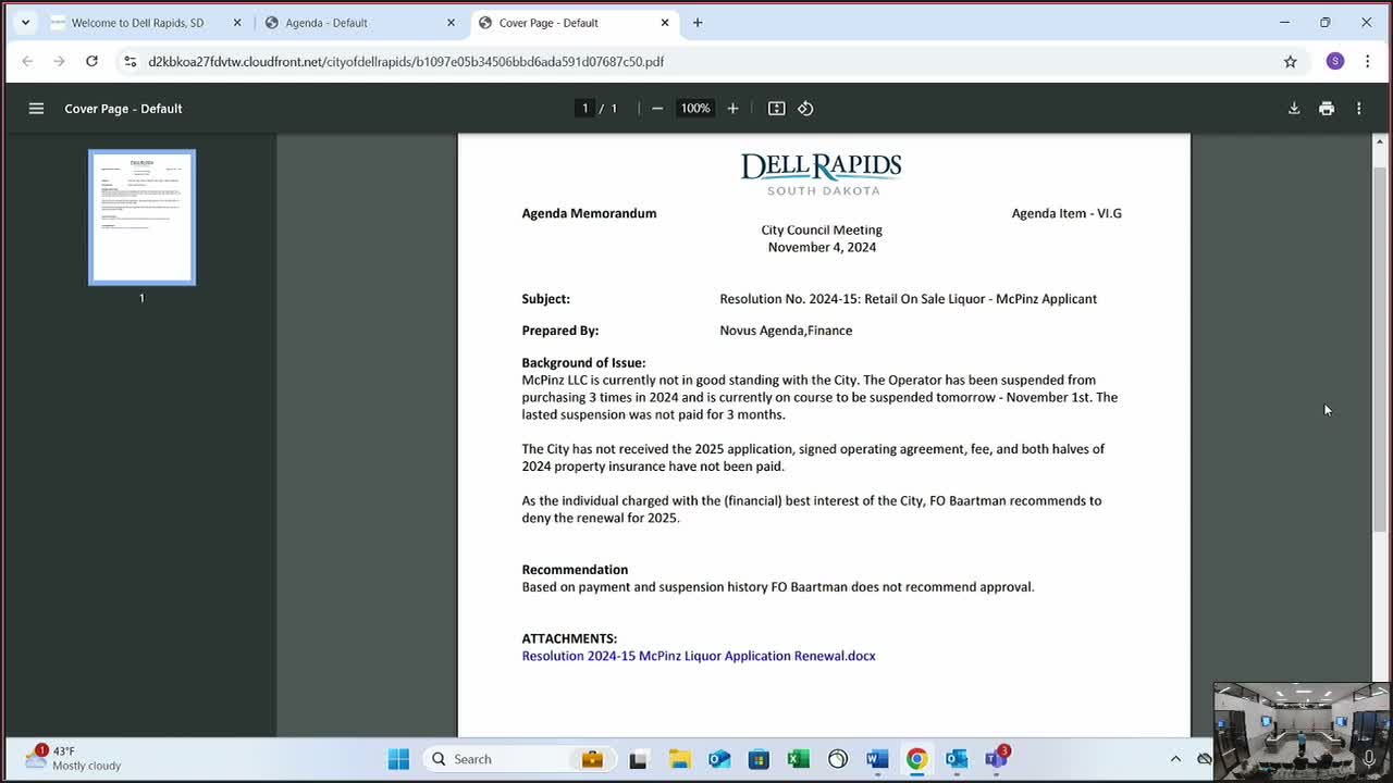 Del Rapids Council approves liquor license for McPins LLC contingent on tax payments