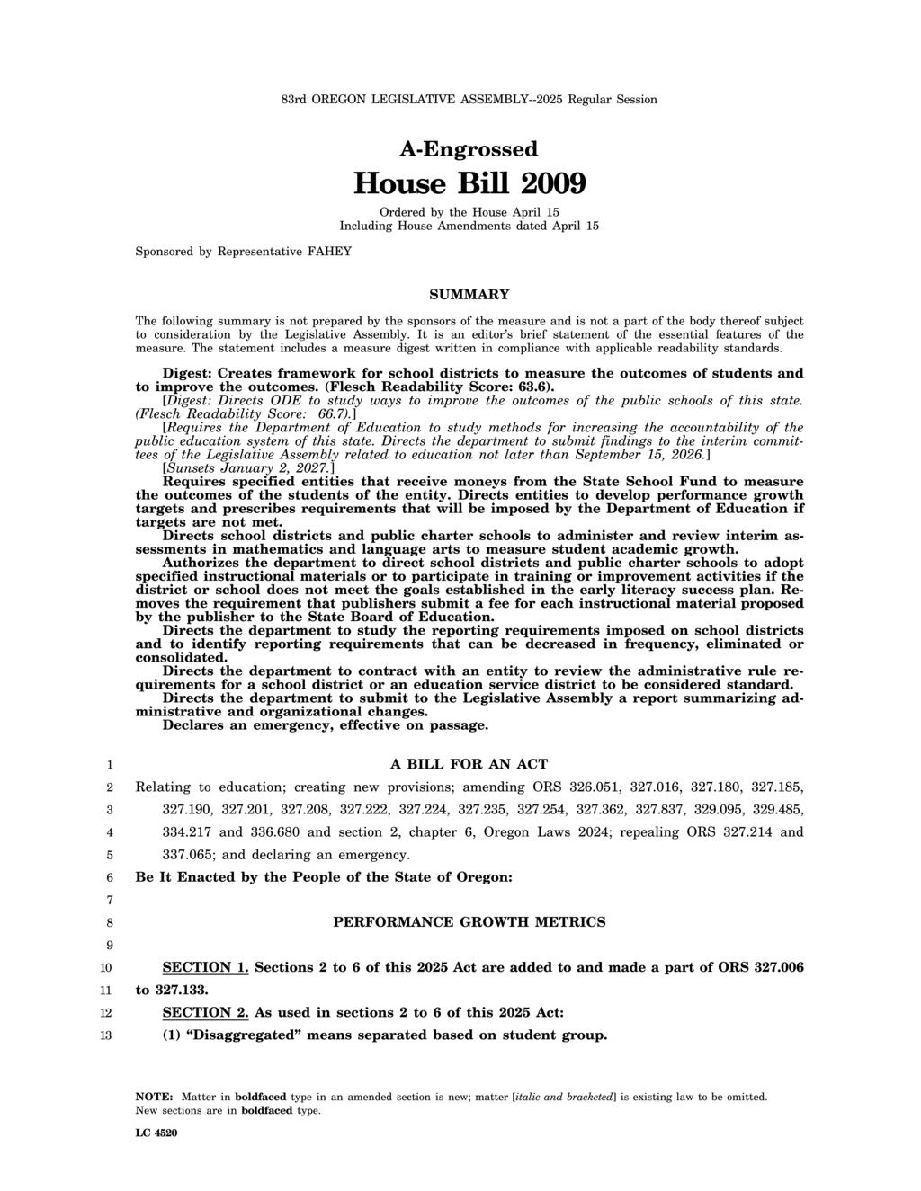 Oregon lawmakers define student performance metrics in HB 2009