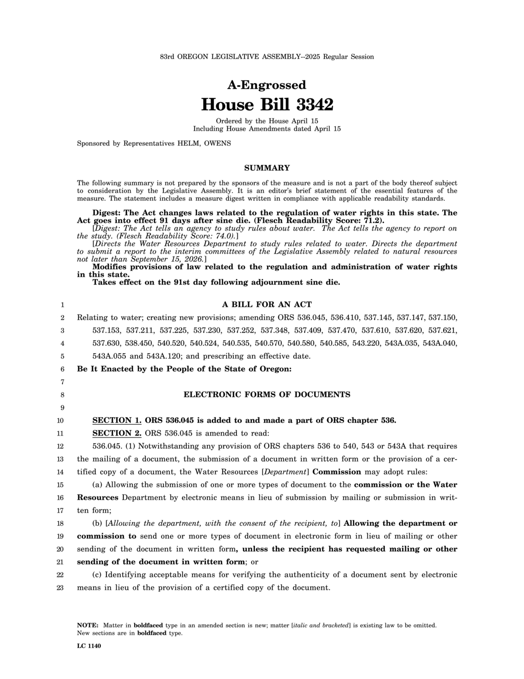 Oregon revises water right permit processing under HB 3342