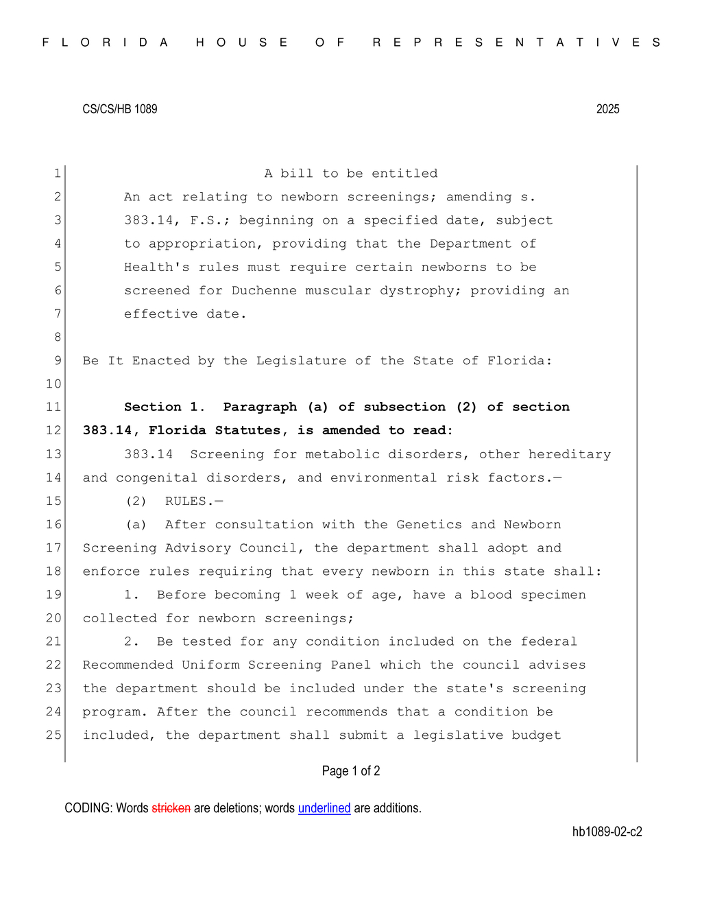 Florida House introduces newborn screening mandate for Duchenne muscular dystrophy