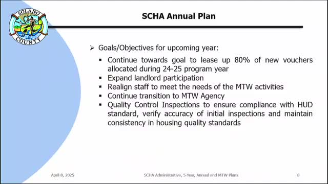 Solano County Housing Authority plans to utilize 80% of rental vouchers by year-end