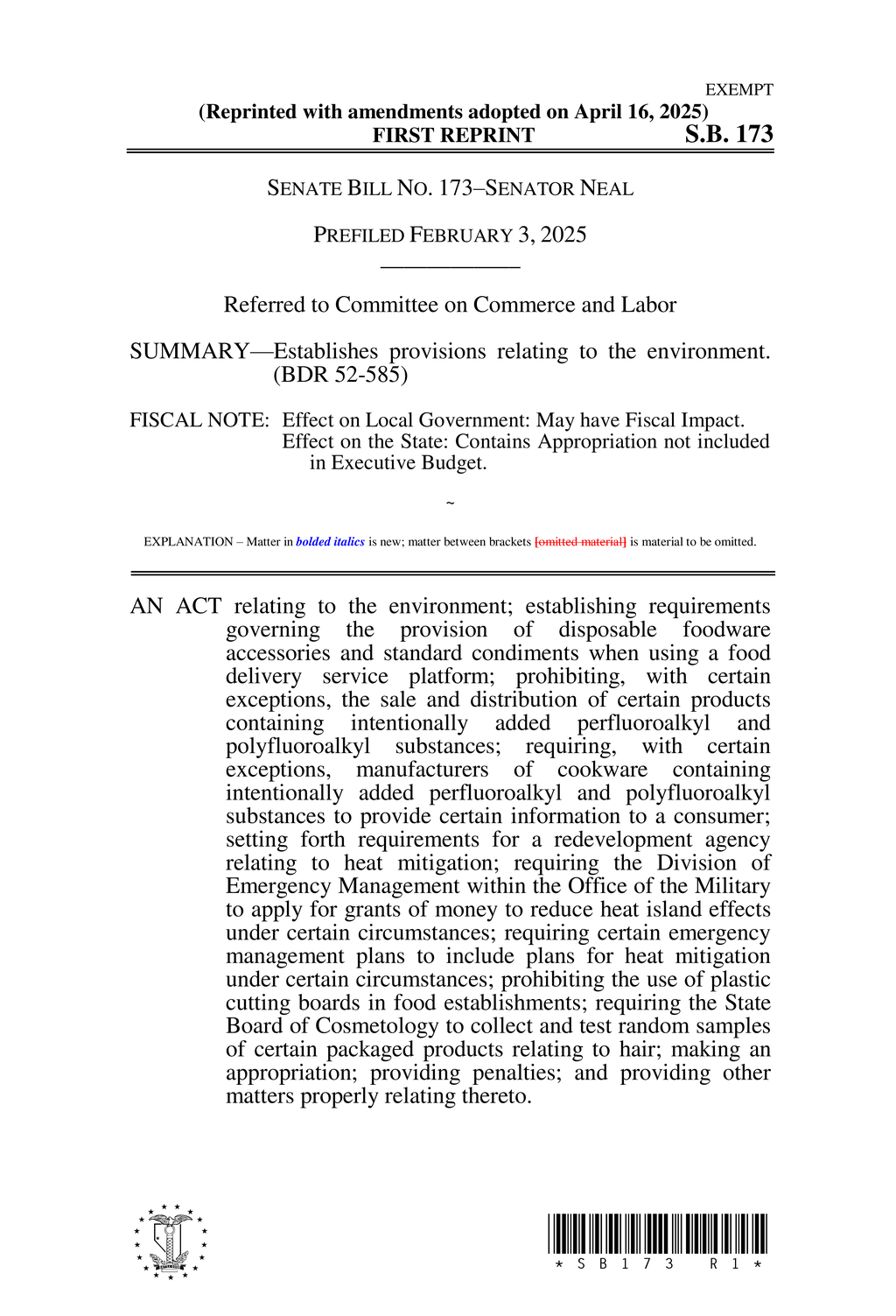 Nevada passes bill regulating food packaging and PFAS in consumer products