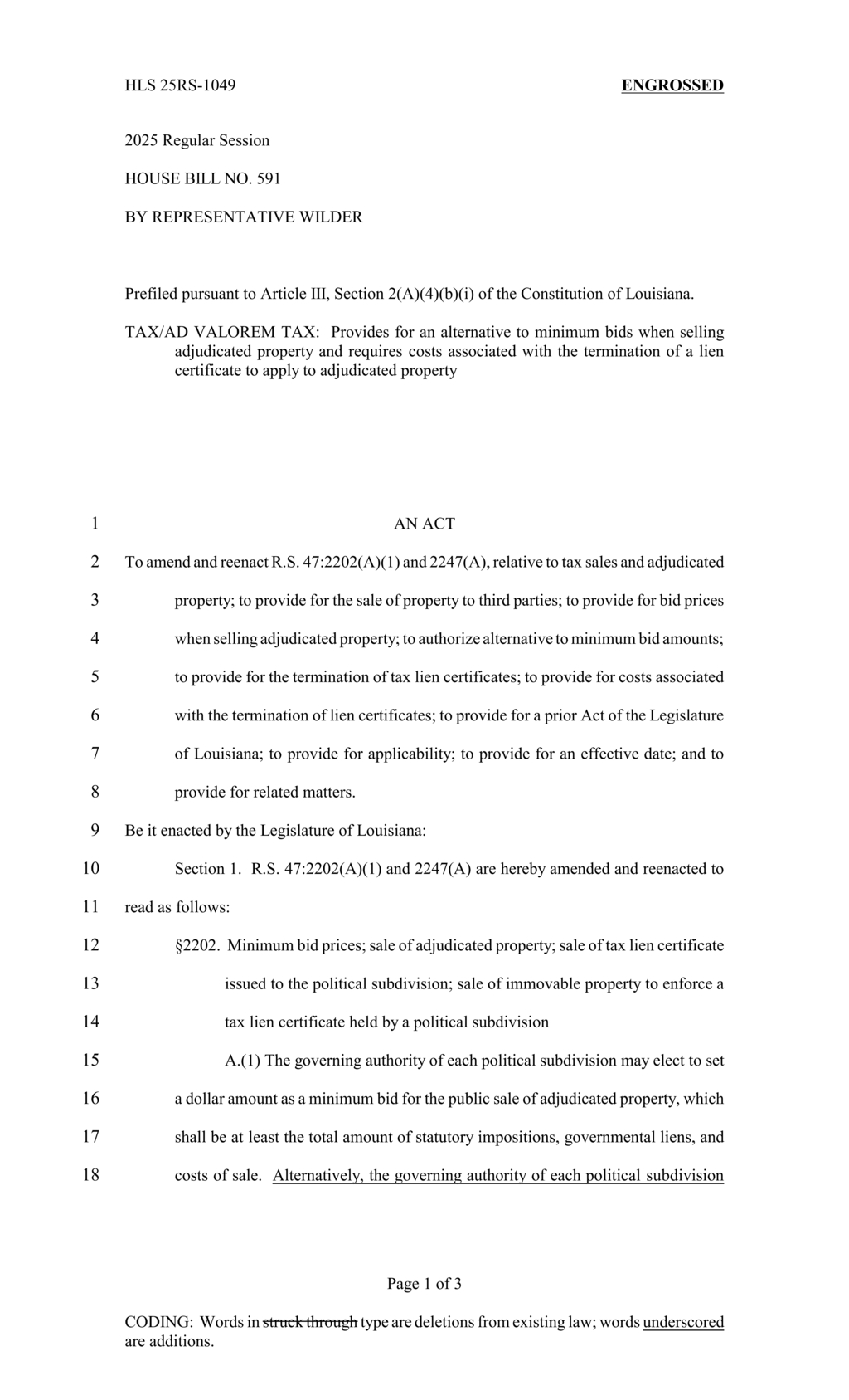 Representative Wilder introduces tax sale reform for adjudicated property in Louisiana