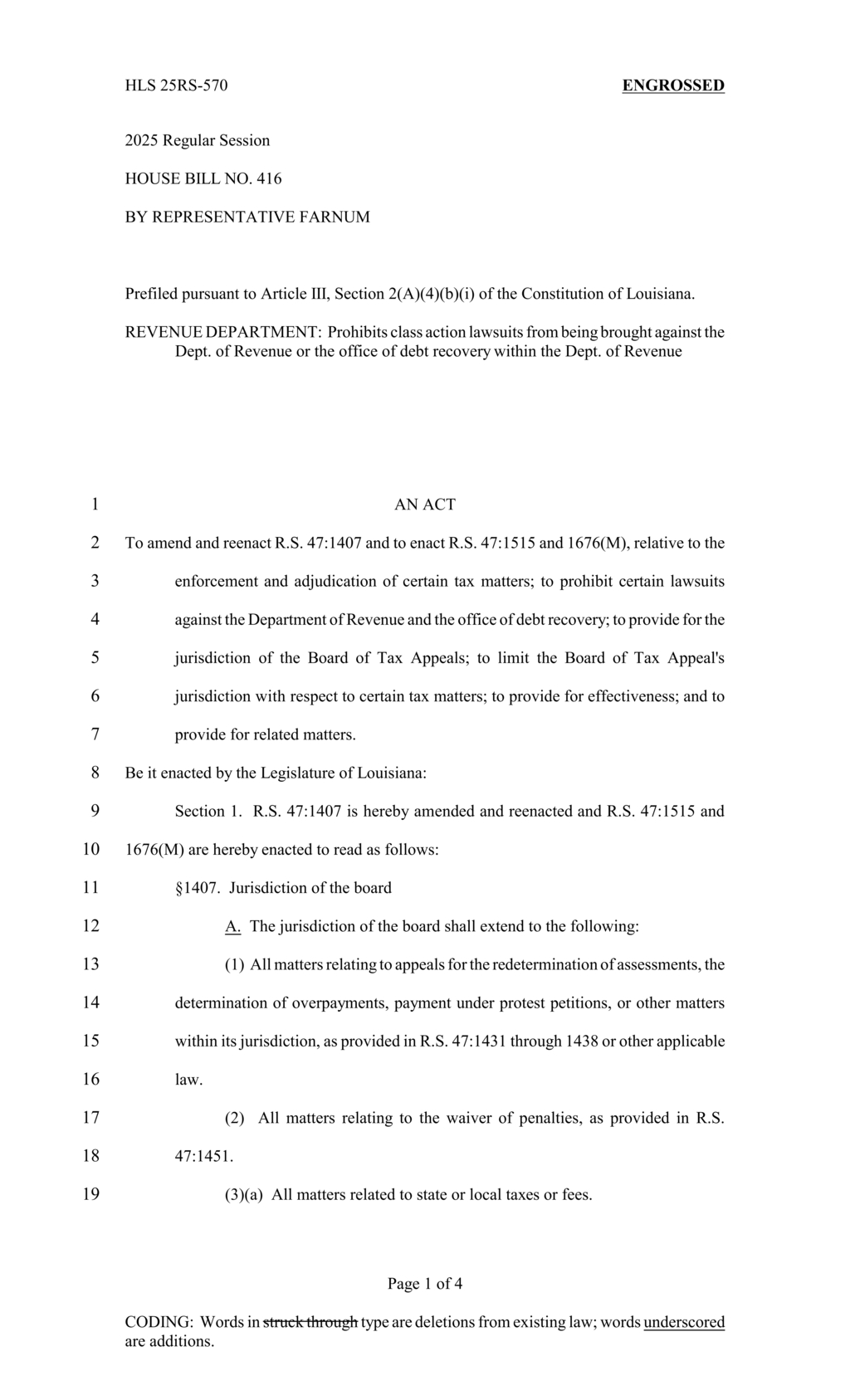 Louisiana Board of Tax Appeals prohibits class action lawsuits against Revenue Secretary