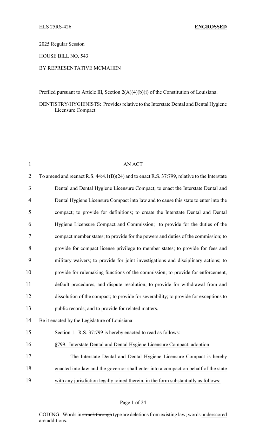 Interstate Dental Compact establishes licensure standards and background check requirements