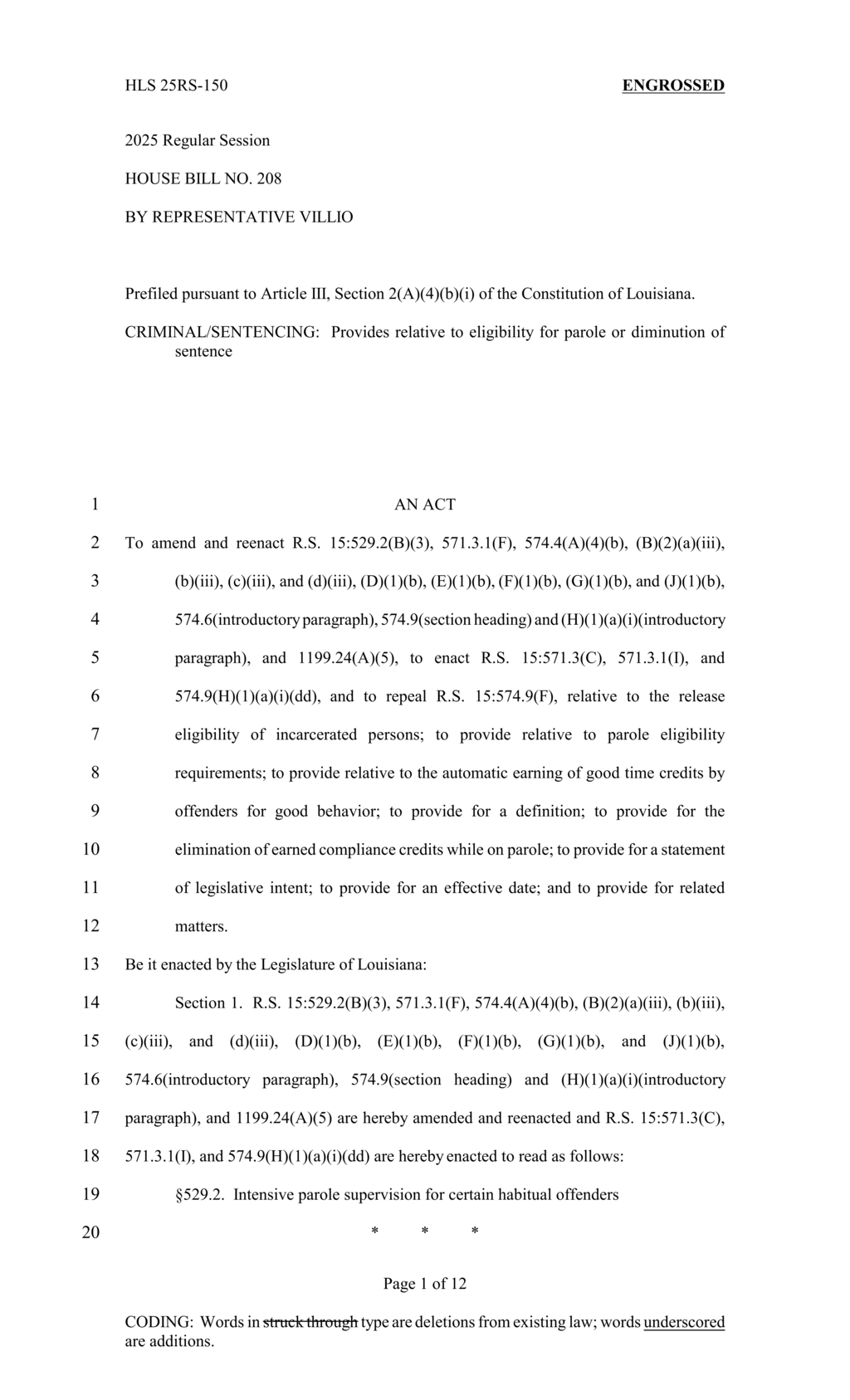 Louisiana bill modifies parole eligibility for juvenile offenders and life sentences