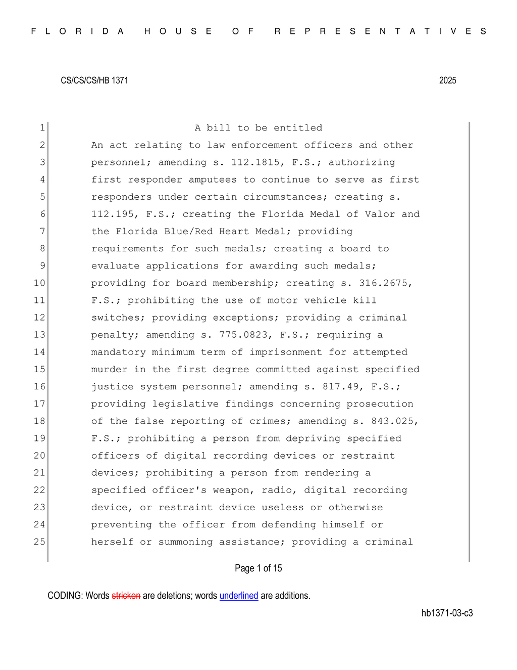 Florida House enacts mandatory 25-year sentence for attempted first-degree murder