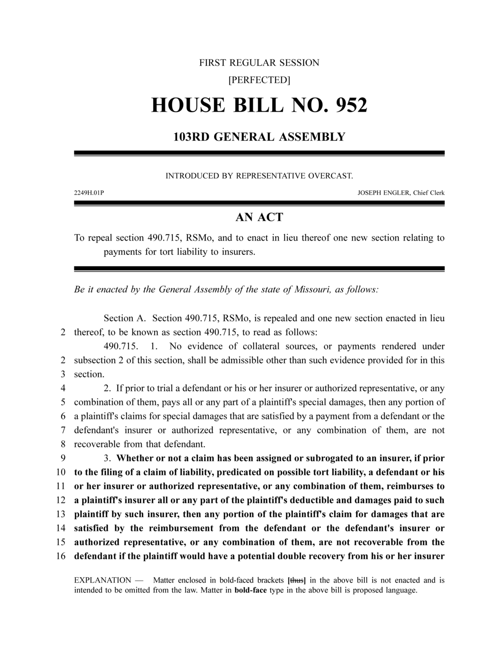 Missouri General Assembly enacts new tort liability payment regulations