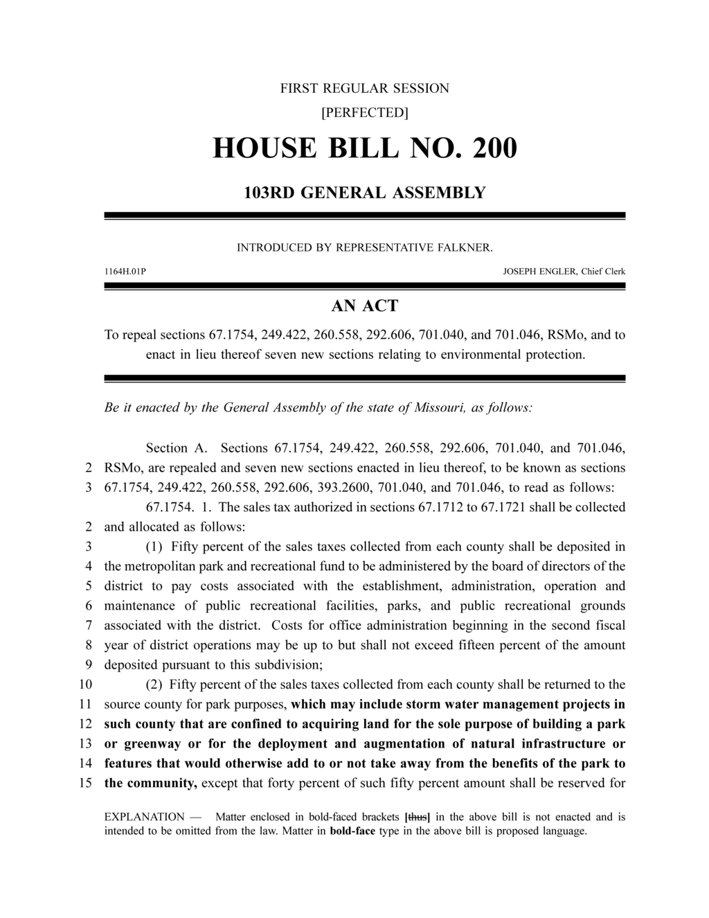 Representative Falkner introduces bill to enhance Missouri environmental protection measures