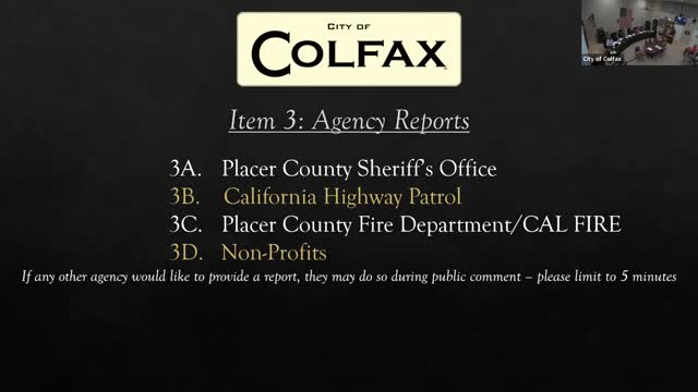 Sheriff, CHP and CalFire brief Colfax council on October activity; residents raise concerns about freeway shutdowns and deputy turnover