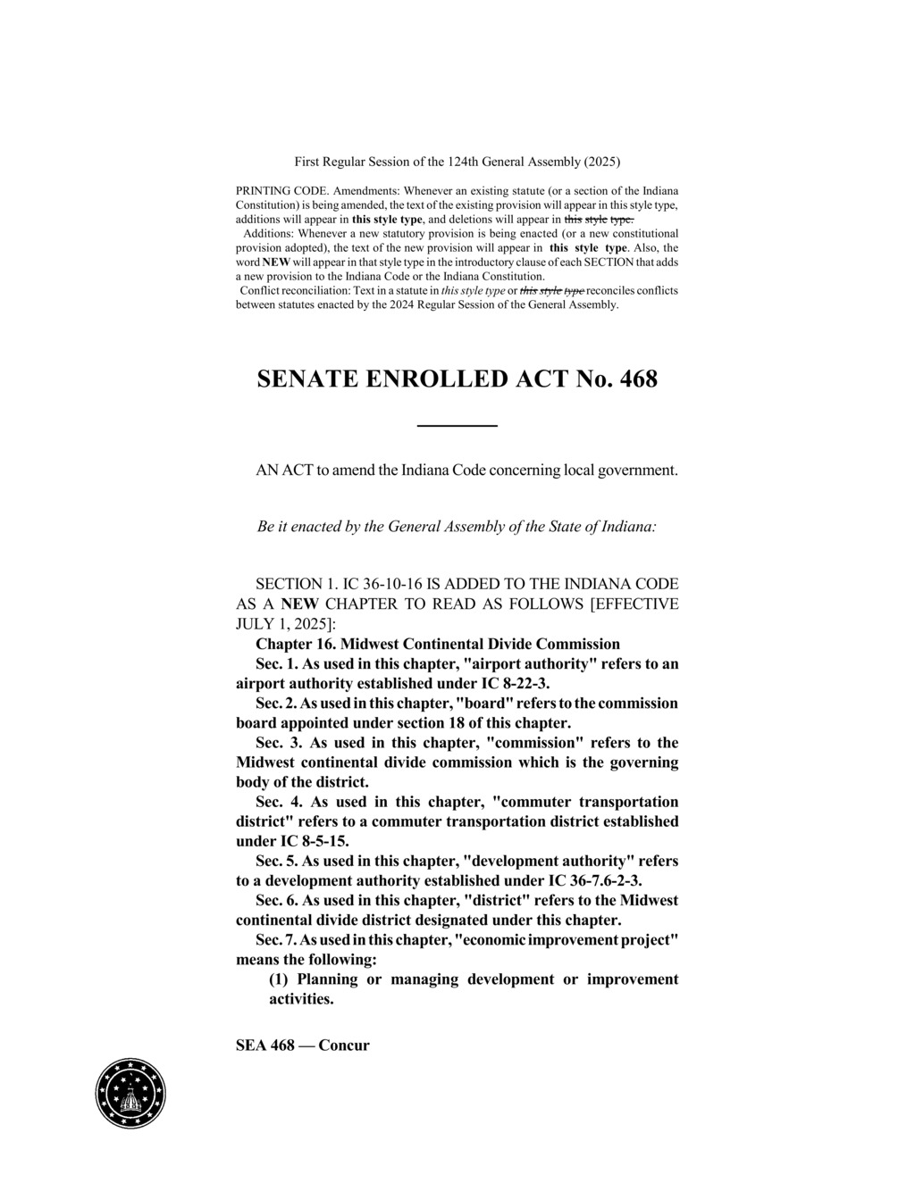 Indiana General Assembly establishes Midwest Continental Divide Commission