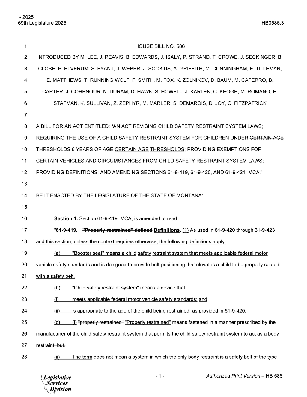 Montana Legislature passes HB586 to enhance child passenger safety requirements