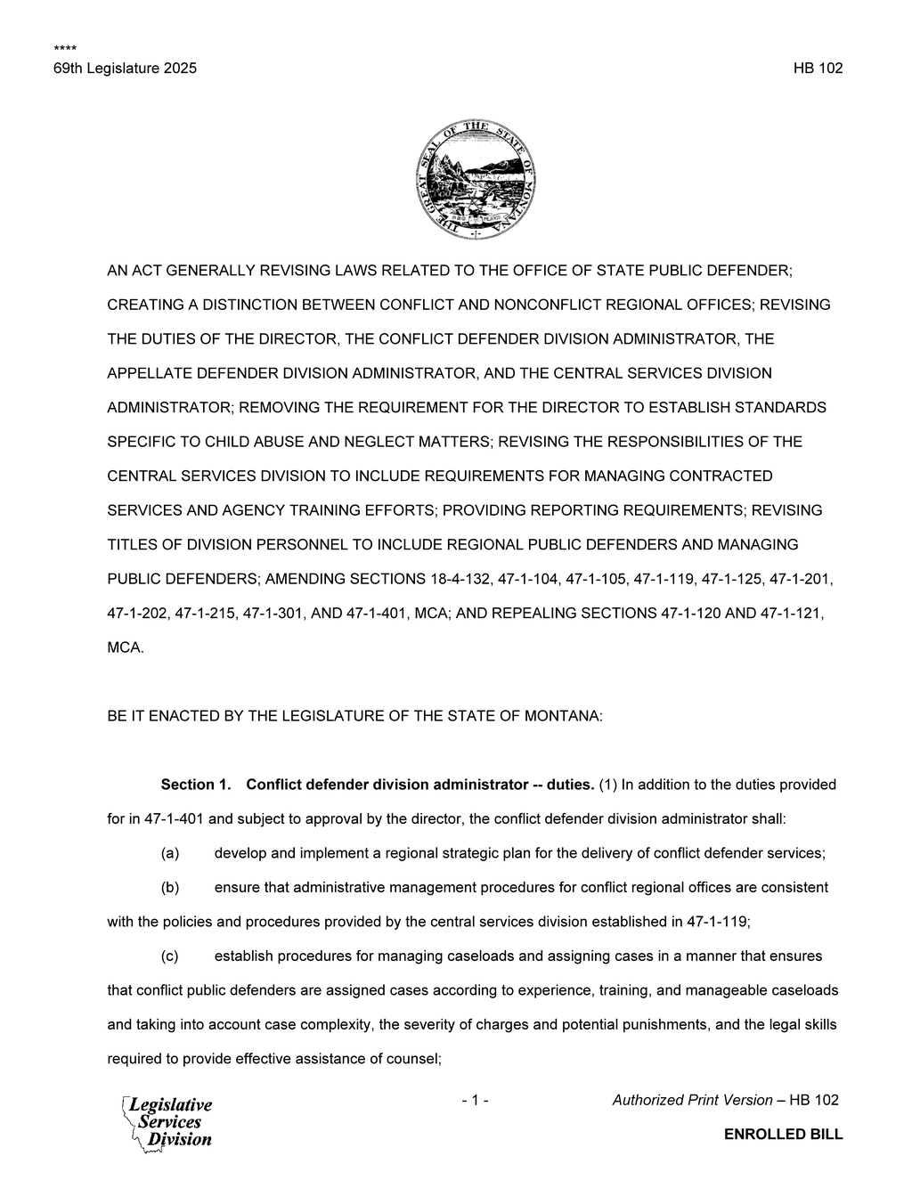 Montana Legislature establishes conflict defender division under new HB 102