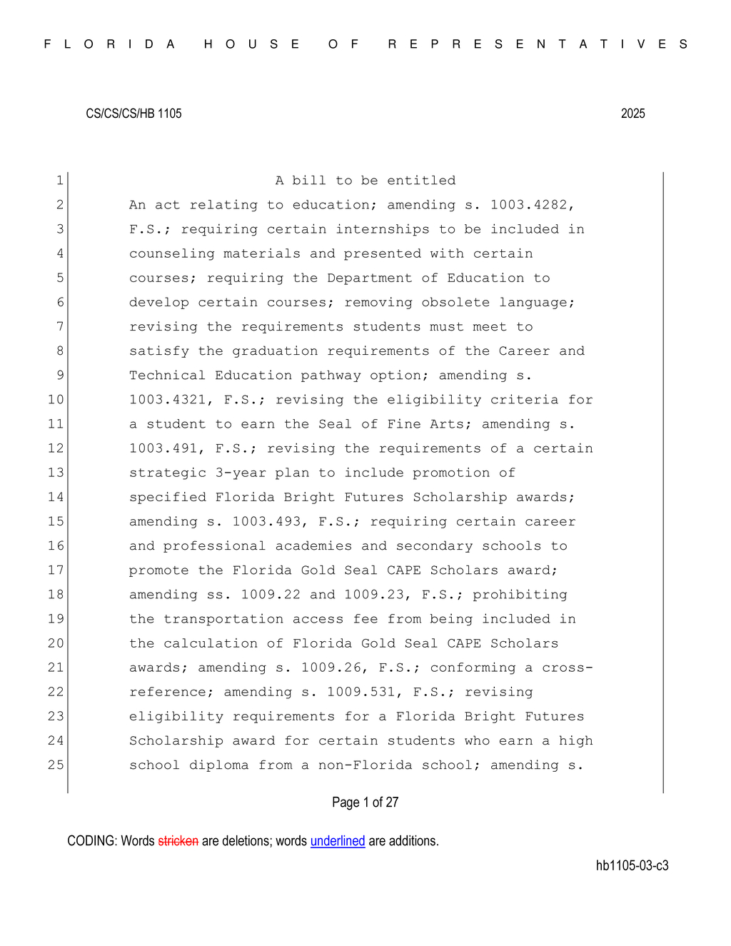 Florida House Bill 1105 sets new volunteer and paid work hour requirements