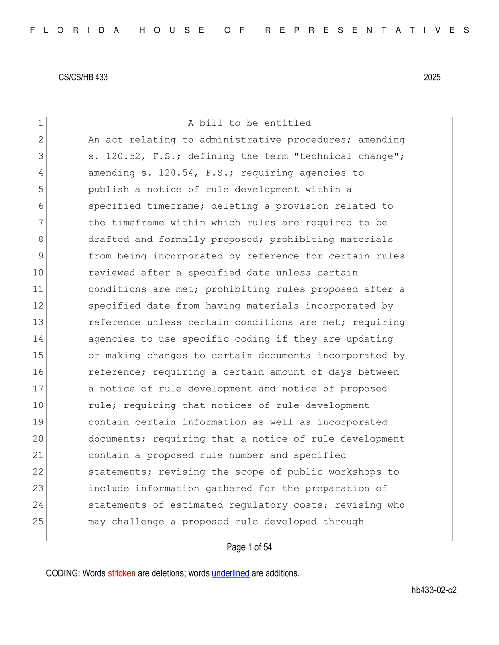 Florida House passes HB 433 to streamline rule adoption process