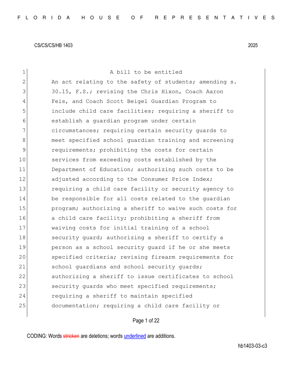 Florida House approves HB 1403 regulating charter school safety officer funding