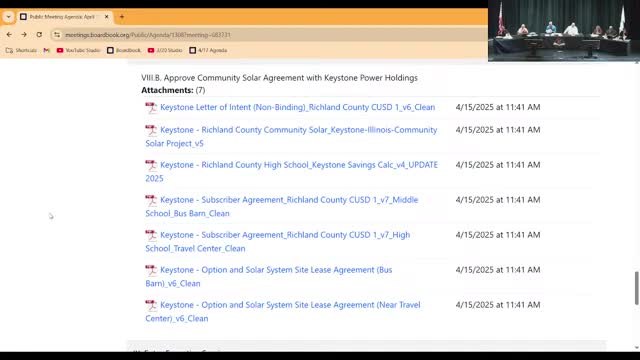 Richland County CUSD 1 board approves letter of intent, lease option with Keystone Power for community solar