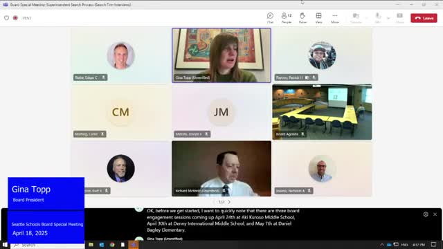 Seattle school board holds three-hour interviews with superintendent search firms; board to submit scores for April 23 selection